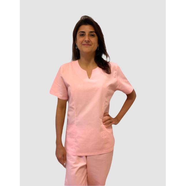 Scrubs Feminino Premium Tecido Hospitalar 100% Algodo Rosa Manga Curta ROSA 9144 G 