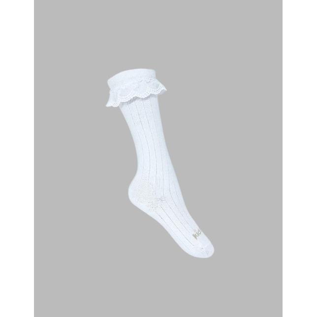Meia 3/4 Canelada Rendinha Tule Po Branca - Kidsplash BRANCA 21-24 