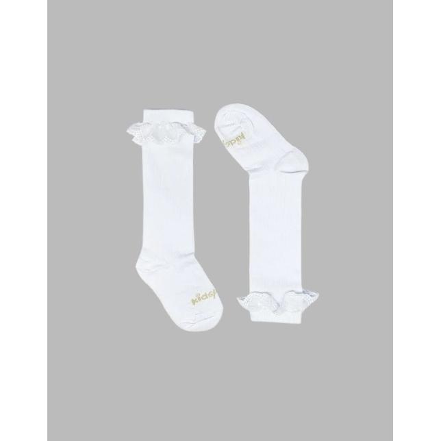 Meia 3/4 Canelada Rendinha Tule Po� Branca - Kidsplash BRANCA 25-29 