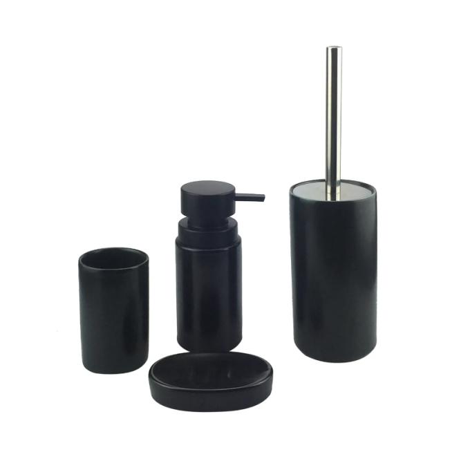 Kit C/04 Pcs Banheiro De Porcelana Preto   