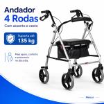 Andador 4 Rodas Com Assento E Cesto At� 135kg Mercur - Foto 7