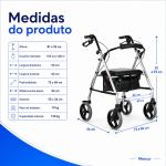 Andador 4 Rodas Com Assento E Cesto At� 135kg Mercur - Foto 3