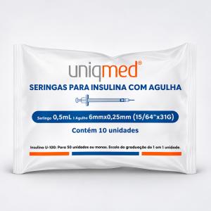 Seringa Para Insulina Ultra Fine Uniqmed Com Agulha Fixa 10 Unidades