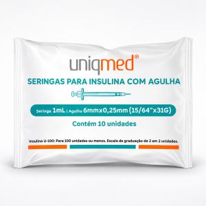 Seringa Para Insulina Ultra Fine Uniqmed Com Agulha Fixa 10 Unidades