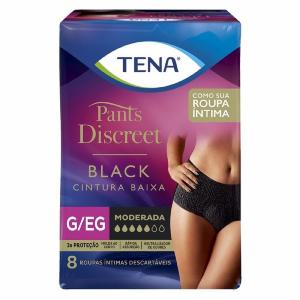 Roupa Intima Tena Pants Discreet 8 Unidades Feminina P M PRETO 011400416