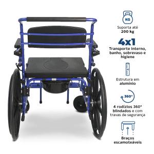 Cadeira De Banho Higienica D70 4 Em 1 Em Aluminio Com Suporte De At� 200kg Dellamed - Foto 7