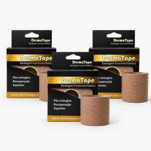 Bandagem El�stica Funcional Dermatape Bege 5cm X 5m Kit 3 Rolos