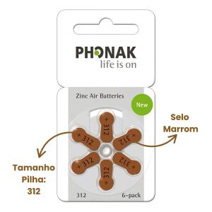 Pilha Bateria Aparelho Auditivo 312 A 6 Unidades Phonak  