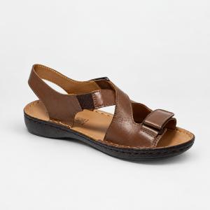 Sand�lia Feminina De Couro Levecomfort Hort�ncia 10322 Com Velcro - Foto 1